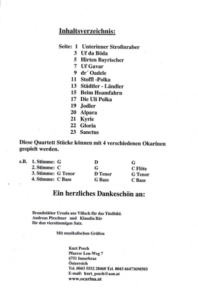 Heft 6 Notenheft für Okarina-Quartett